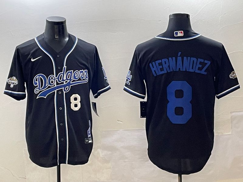 Men Los Angeles Dodgers #8 Hernandez Black Fashion Game 2025 Nike MLB Jersey style 3065